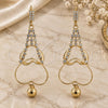 Oro Laminado Long Earring, Gold Filled Style Heart Design, with White Cubic Zirconia, Polished, Golden Finish, 5.073.005