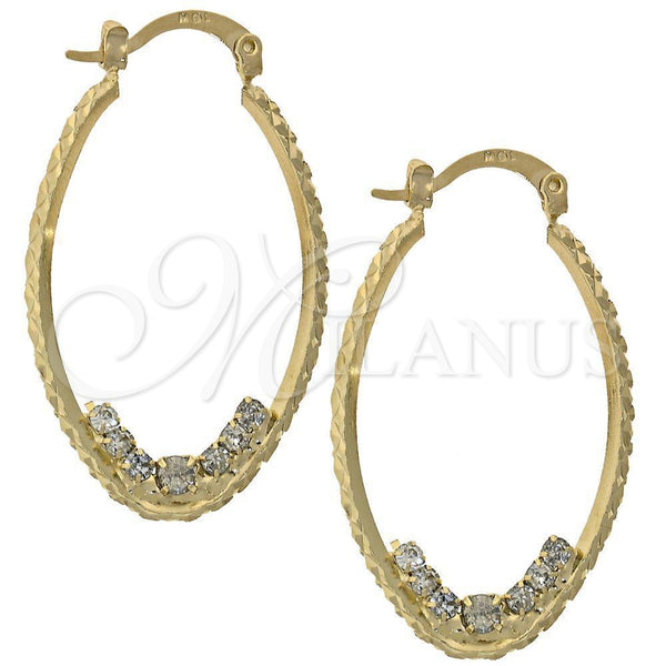 Oro Laminado Medium Hoop, Gold Filled Style with White Cubic Zirconia, Diamond Cutting Finish, Golden Finish, 5.141.002