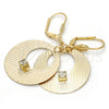Oro Laminado Dangle Earring, Gold Filled Style with White Crystal, Diamond Cutting Finish, Golden Finish, 60.012