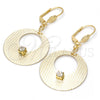 Oro Laminado Dangle Earring, Gold Filled Style with White Crystal, Diamond Cutting Finish, Golden Finish, 60.012