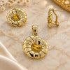 Oro Laminado Earring and Pendant Adult Set, Gold Filled Style with Golden Cubic Zirconia, Polished, Golden Finish, 5.046.004