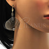 Oro Laminado Dangle Earring, Gold Filled Style Leaf and Filigree Design, with White Crystal, Polished, Golden Finish, 80.004