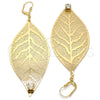Oro Laminado Dangle Earring, Gold Filled Style Leaf and Filigree Design, with White Crystal, Polished, Golden Finish, 65.001