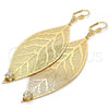 Oro Laminado Dangle Earring, Gold Filled Style Leaf and Filigree Design, with White Crystal, Polished, Golden Finish, 65.001