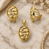 Oro Laminado Earring and Pendant Adult Set, Gold Filled Style with Golden Crystal, Matte Finish, Golden Finish, 5.053.002