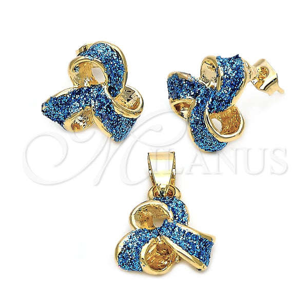 Oro Laminado Earring and Pendant Adult Set, Gold Filled Style Enamel Finish, Golden Finish, 5.052.006