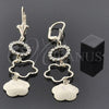 Oro Laminado Long Earring, Gold Filled Style Star Design, with White Cubic Zirconia, Polished, Golden Finish, 95.015