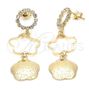 Oro Laminado Long Earring, Gold Filled Style Star Design, with White Cubic Zirconia, Polished, Golden Finish, 95.015