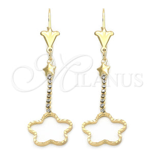 Oro Laminado Long Earring, Gold Filled Style Star Design, with White Cubic Zirconia, Polished, Golden Finish, 95.003