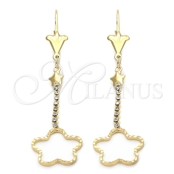 Oro Laminado Long Earring, Gold Filled Style Star Design, with White Cubic Zirconia, Polished, Golden Finish, 95.003