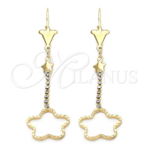 Oro Laminado Long Earring, Gold Filled Style Star Design, with White Cubic Zirconia, Polished, Golden Finish, 95.003