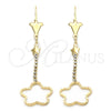 Oro Laminado Long Earring, Gold Filled Style Star Design, with White Cubic Zirconia, Polished, Golden Finish, 95.003