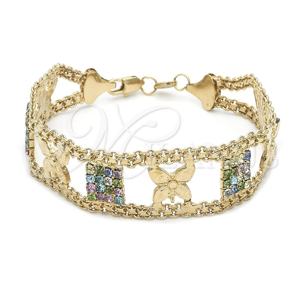 Oro Laminado Fancy Bracelet, Gold Filled Style Butterfly Design, with White Crystal, Polished, Golden Finish for wholesale, main product view