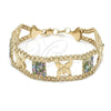Oro Laminado Fancy Bracelet, Gold Filled Style Butterfly Design, with White Crystal, Polished, Golden Finish, 25.009 (25 MM Thickness, 8 Inches Length)