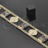 Oro Laminado Fancy Bracelet, Gold Filled Style with Multicolor Crystal, Polished, Golden Finish, 23.007 (25 MM Thickness, 8 Inches Length)