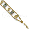 Oro Laminado Fancy Bracelet, Gold Filled Style Heart Design, with Multicolor Cubic Zirconia, Polished, Golden Finish, 29.004 (8 Inches Length)