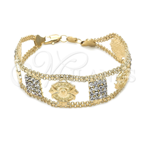 Oro Laminado Fancy Bracelet, Gold Filled Style with Multicolor Crystal, Polished, Golden Finish, 24.009 (25 MM Thickness, 8 Inches Length)