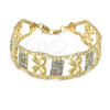 Oro Laminado Fancy Bracelet, Gold Filled Style Bow Design, with White Crystal, Polished, Golden Finish, 24.003 (25 MM Thickness, 8 Inches Length)