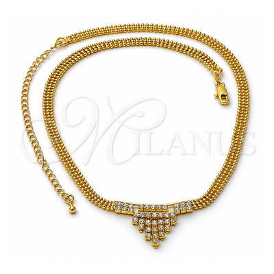 Oro Laminado Fancy Necklace, Gold Filled Style with White Cubic Zirconia, Polished, Golden Finish, 5.011.005 (20 Inches Length)