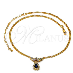 Oro Laminado Fancy Necklace, Gold Filled Style Teardrop Design, with Aquamarine and White Cubic Zirconia, Polished, Golden Finish, 5.011.006 (16 Inches Length)