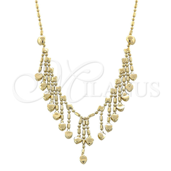 Oro Laminado Fancy Necklace, Gold Filled Style Heart and Love Design, Polished, Golden Finish, 5.011.007 (20 Inches Length)