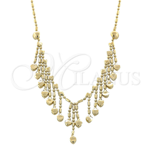 Oro Laminado Fancy Necklace, Gold Filled Style Heart and Love Design, Polished, Golden Finish, 5.011.007 (20 Inches Length)