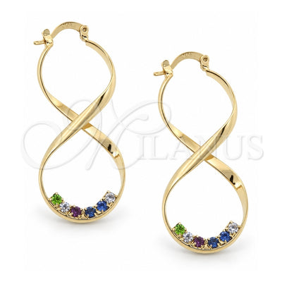 Oro Laminado Medium Hoop, Gold Filled Style with Multicolor Cubic Zirconia, Polished, Golden Finish, 5.141.016