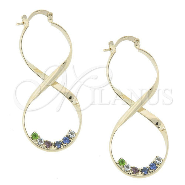Oro Laminado Medium Hoop, Gold Filled Style with Multicolor Cubic Zirconia, Polished, Golden Finish, 5.141.016