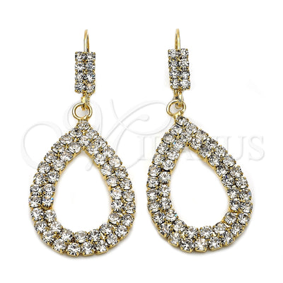 Oro Laminado Dangle Earring, Gold Filled Style Teardrop Design, with White Cubic Zirconia, Polished, Golden for wholesale, main product view