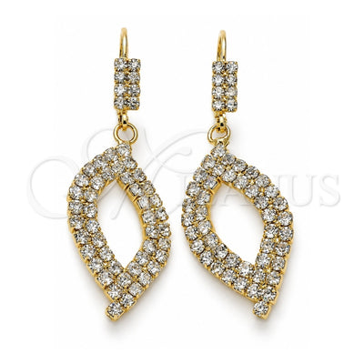 Oro Laminado Dangle Earring, Gold Filled Style with White Cubic Zirconia, Polished, Golden Finish, 5.091.008