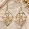 Oro Laminado Long Earring, Gold Filled Style with White Cubic Zirconia, Polished, Golden Finish, 5.124.002
