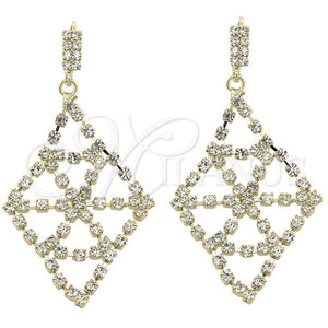 Oro Laminado Long Earring, Gold Filled Style with White Cubic Zirconia, Polished, Golden Finish, 5.124.002