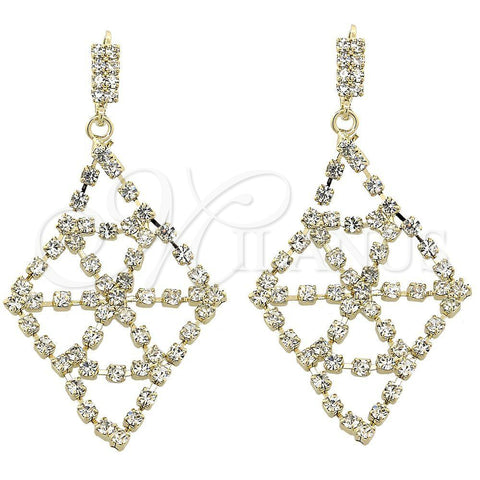 Oro Laminado Long Earring, Gold Filled Style with White Cubic Zirconia, Polished, Golden Finish, 5.124.002