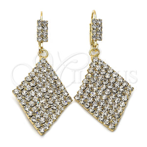 Oro Laminado Dangle Earring, Gold Filled Style with White Cubic Zirconia, Polished, Golden Finish, 5.124.001