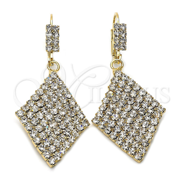 Oro Laminado Dangle Earring, Gold Filled Style with White Cubic Zirconia, Polished, Golden Finish, 5.124.001