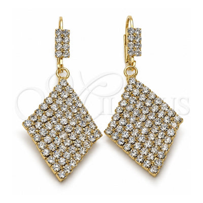 Oro Laminado Dangle Earring, Gold Filled Style with White Cubic Zirconia, Polished, Golden Finish, 5.124.001
