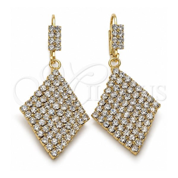 Oro Laminado Dangle Earring, Gold Filled Style with White Cubic Zirconia, Polished, Golden Finish, 5.124.001