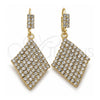 Oro Laminado Dangle Earring, Gold Filled Style with White Cubic Zirconia, Polished, Golden Finish, 5.124.001