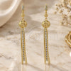 Oro Laminado Long Earring, Gold Filled Style Ball Design, with White Cubic Zirconia, Diamond Cutting Finish, Golden Finish, 5.083.004