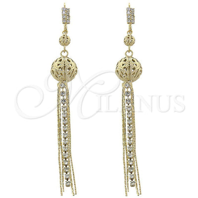 Oro Laminado Long Earring, Gold Filled Style Ball Design, with White Cubic Zirconia, Diamond Cutting Finish for wholesale, main product view