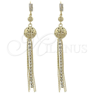Oro Laminado Long Earring, Gold Filled Style Ball Design, with White Cubic Zirconia, Diamond Cutting Finish, Golden Finish, 5.083.004