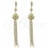 Oro Laminado Long Earring, Gold Filled Style Ball Design, with White Cubic Zirconia, Diamond Cutting Finish, Golden Finish, 5.083.004