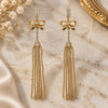 Oro Laminado Long Earring, Gold Filled Style Bow Design, with White Cubic Zirconia, Polished, Golden Finish, 5.066.004