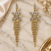 Oro Laminado Long Earring, Gold Filled Style Butterfly Design, with White Cubic Zirconia, Polished, Golden Finish, 5.086.005