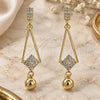 Oro Laminado Long Earring, Gold Filled Style Ball Design, with White Cubic Zirconia, Polished, Golden Finish, 5.099.012