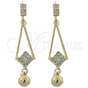 Oro Laminado Long Earring, Gold Filled Style Ball Design, with White Cubic Zirconia, Polished, Golden Finish, 5.099.012
