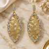 Oro Laminado Long Earring, Gold Filled Style Leaf Design, with White Cubic Zirconia, Diamond Cutting Finish, Golden Finish, 5.124.003