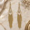 Oro Laminado Long Earring, Gold Filled Style with White Cubic Zirconia, Diamond Cutting Finish, Golden Finish, 5.077.003