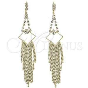 Oro Laminado Long Earring, Gold Filled Style with White Cubic Zirconia, Diamond Cutting Finish, Golden Finish, 5.077.003