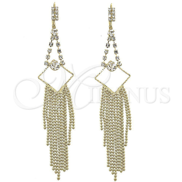 Oro Laminado Long Earring, Gold Filled Style with White Cubic Zirconia, Diamond Cutting Finish, Golden Finish, 5.077.003